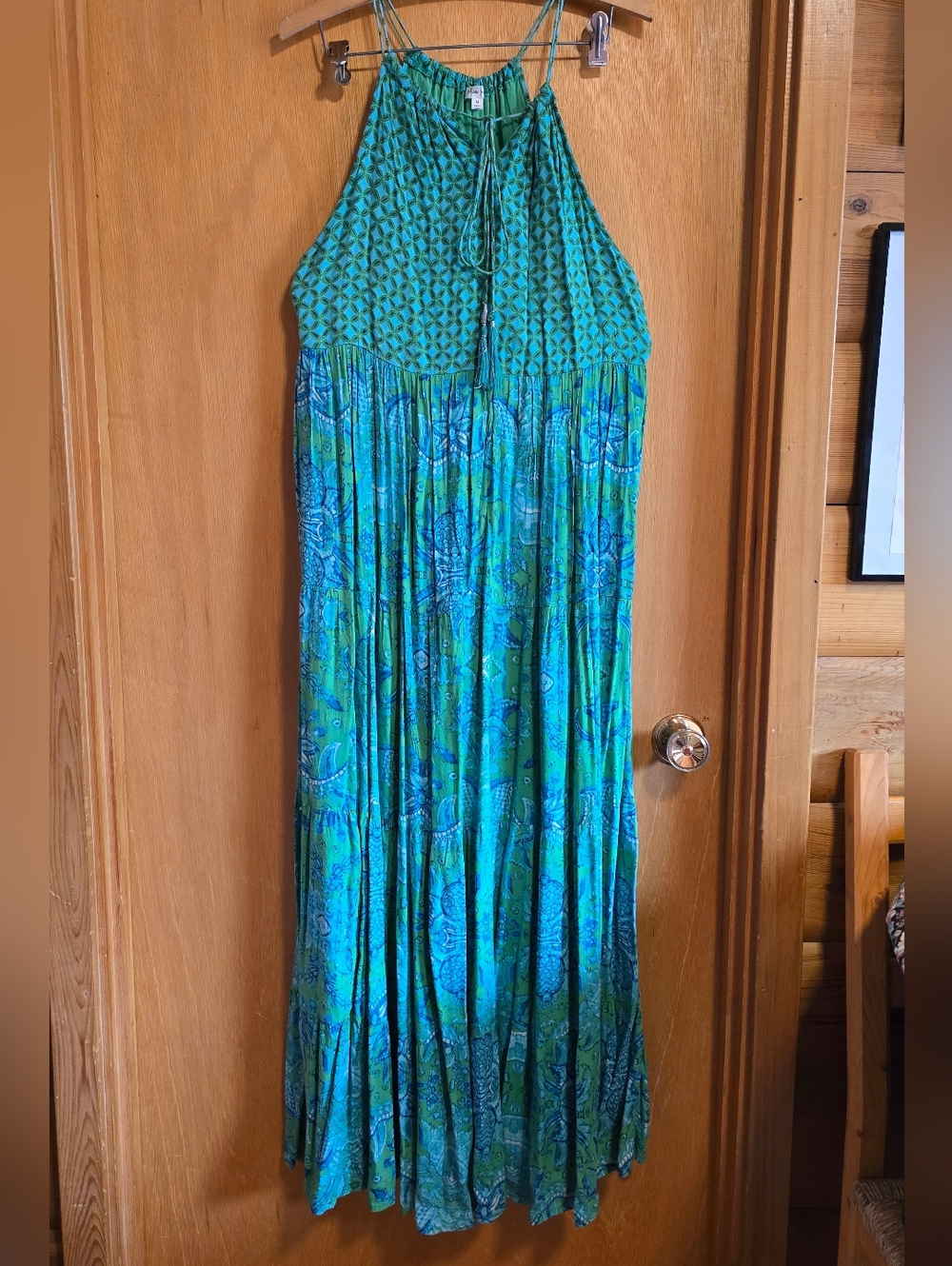 Turquoise & Green Boho Maxi Dress